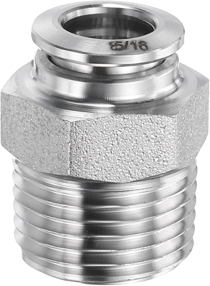 HARFINGTON Push to Connect Fittings 5/16" Tube OD x 3/8" NPT Thread Male Straight Union Fittings 304 Stainless Steel Quick Connect Pneumatic Accessories for Trailers Air Brake System