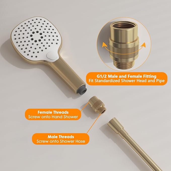 Shower Head Shut Off Valve, Shower Flow Control Valve Brass Shut Off Valve for Handheld, Dual Shower Faucet, RV Hose Flow Restrictor, Brushed Gold