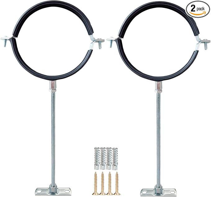 2 Sets Premium 8 Inch Adjustable Pipe Metal Bracket，Heavy Duty Galvanized Iron Stove Pipe Hanger Strap，Wall Support Chimney Round Split Ring Dryer Vent Hose Duct PVC Holder，with All Mounting Screws