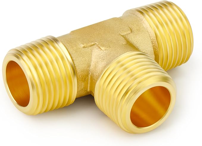 GASHER 10PCS Brass Male Tee Pipe Fitting T Adapter, 3 Way Brass Fitting 1/8" x 1/8" x 1/8" NPT T Fitting