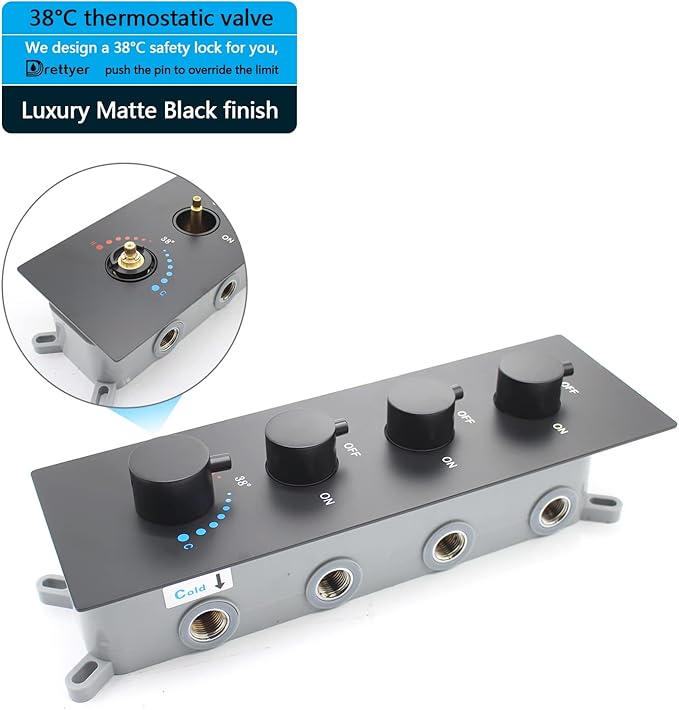 3 Outlets Shower Faucet Valve with Diverter - All Function Can Run Together, 3 Way Concealed Shower Control Valve Kit Mixer Mixing (Matte Black, 4 Handle)