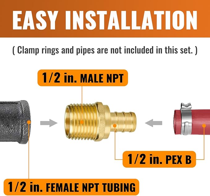 SUNGATOR 50-Pack 1/2" NPT to 1/2" PEX Male Adapter, No Lead Brass, NSF, UPC Certified