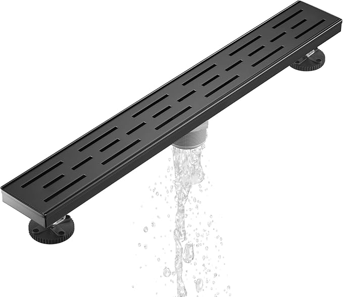 Sharp-tec Linear Shower Drain, 36 inch Shower Drain with Removable Pattern Cover, Matte Black 304 Stainless Steel Rectangle Floor Drain, Adjustable Feet and Hair Strainer Included (Model 101)