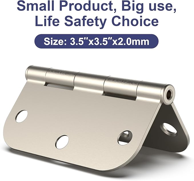 12 Pack Rounded Satin Nickel Door Hinges, 3.5 x 3.5 Inch Hinges with 5/8" Radius Corners, Durable and No Squeak Hinges, for Home Interior, Exterior Doors and Commercial Use