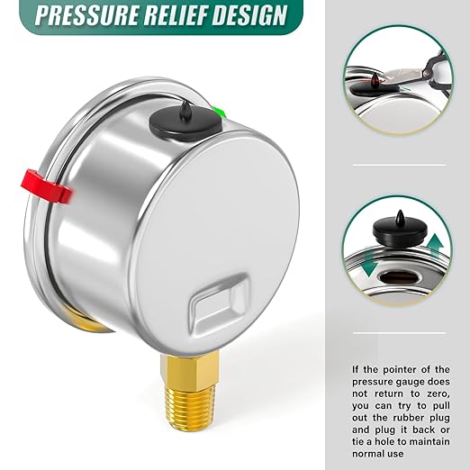0-15PSI Stainless Steel Glycerin Filled Pressure Gauge 1.5" Black Dial Size, 1/8" NPT Lower Mount, for Tube, Water Pump, Gas, Liquid, Pressure Test (with Range Mark Pointer)