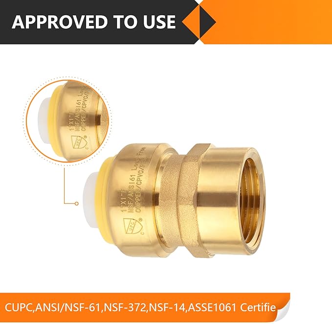2-Pack HeSun Pushfit Female Adapter, 1" FNPT x 1" Push to Connect Plumbing Fittings with Disconnect Clip, Brass Push-fit Fittings for PEX, Copper, CPVC, PE-RT Pipes(PF154-2)