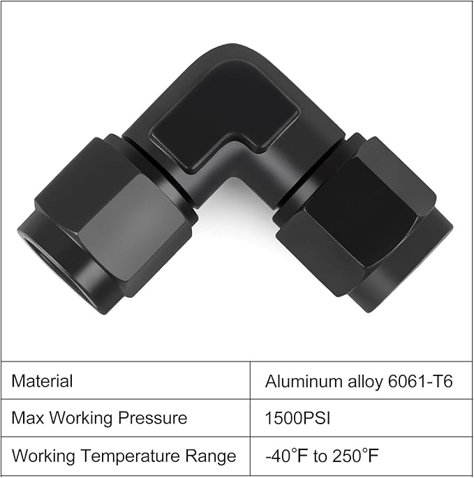 6AN Female to 6AN Female 90 Degree Swivel Coupler Fitting Adapter 9/16-18UNF Thread Aluminium Black 2PCS