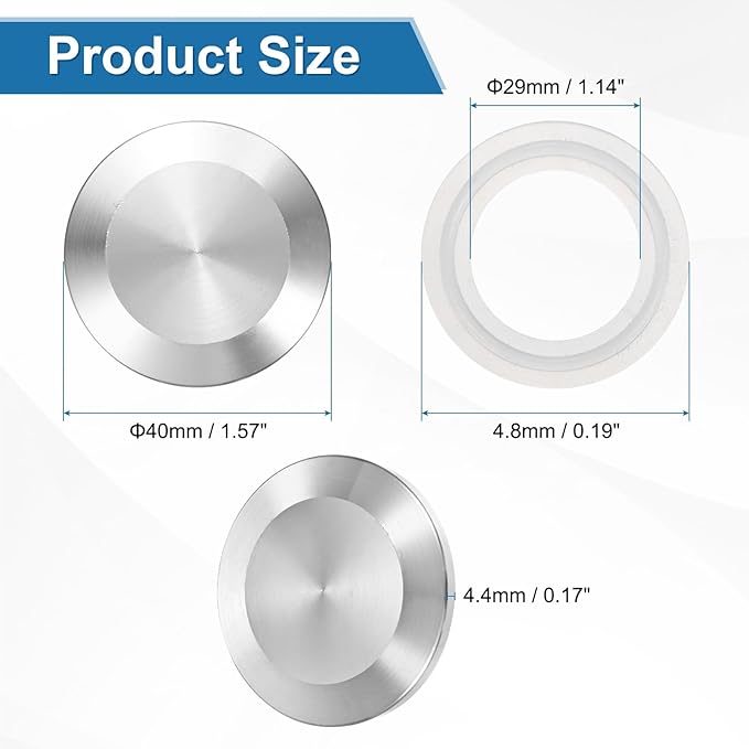 uxcell Stainless Steel Sanitary Fitting Clamp End Cap 1-1/2" (40mm) Solid Tube End Cap with Silicone Gasket for Food Beverage Cosmetics Factory Pipes
