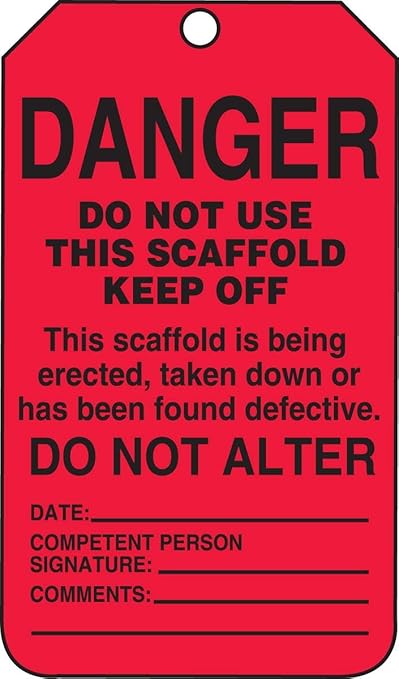 AccuformNMC Scaffold Status Tags, 25 Pack Red Danger Safety Tags “Do Not Use This Scaffold Keep Off”, 5.75” x 3.25”, Durable Water-Resistant 10-mil PF-Cardstock, Made in USA, TSS101CTP