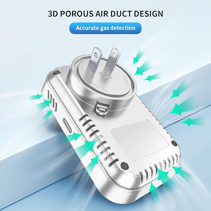 4in1 Plug in Carbon Monoxide Detector & Combustible Natural Gas Detectors Combination Builti-in Battery HD Screen [CO Gas Temp Humidity Sensor] for Home Hotel Travel (1 Pcs,HD12-CG, White)