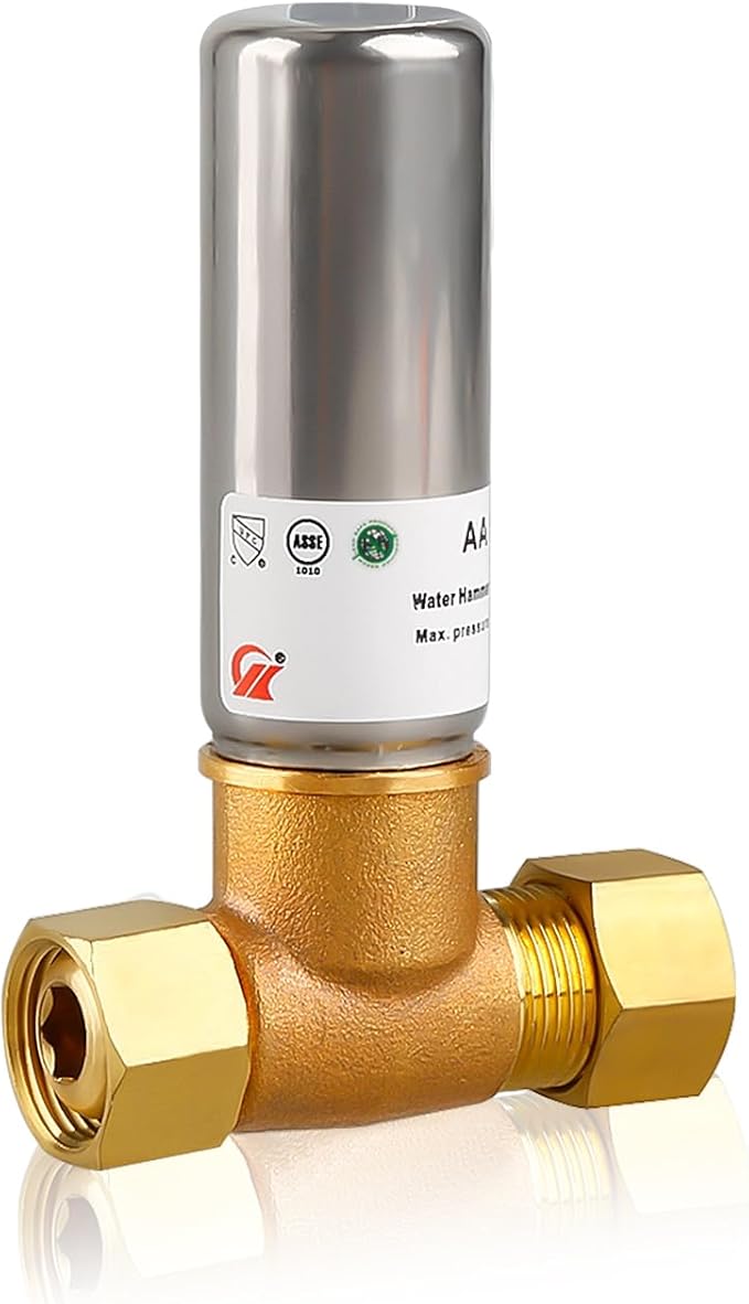 Water Hammer Arrestor 3/8" OD Comp x 3/8" FEM Comp Tee, Stainless Steel Hammer Arrestor, Applicable for Faucet, Dishwasher and Water Dispenser(Pack of 1)