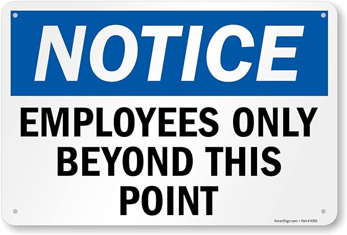 SmartSign 12 x 18 inch “Employees Only Sign, Employees Only Beyond This Point Sign” Sign, Digitally Printed, 55 mil HDPE Plastic, Blue, Black and White, Made in USA