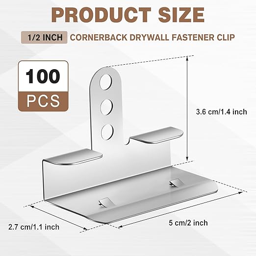 Shimeyao 100 Pack Drywall Repair Clips 1/2 Inch Corner-Back Drywall Back-up Clips Fastener Stud Saver
