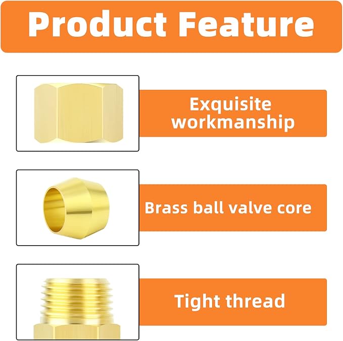 GASHER 10PCS Brass Compression Tube Pipe Fitting Connector, 3/16" Tube OD x 1/8" NPT Male Connector
