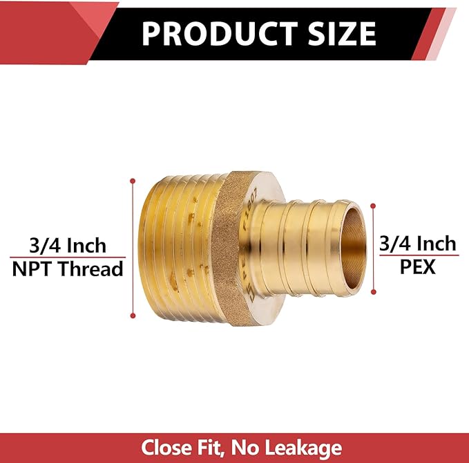 200-Pack EFIELD 3/4-inch Pex Crimp Fittings,3/4 Inch x 3/4 Inch NPT Male NPT Adapters, ASTM F1807,(PEX1807021-200PCS)