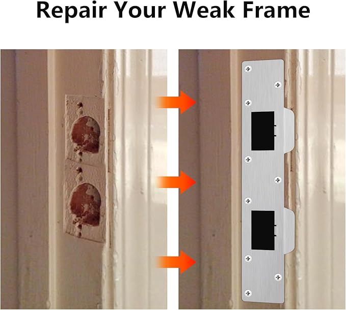 Double Holes Latch Reinforcement Plate Heavy Duty Security Latch Plate Security Striker Plates for Exterior Interior Door Deadbolt Fix Door Frame for 4.5 inch Hole Center (Silver-1Pcs)
