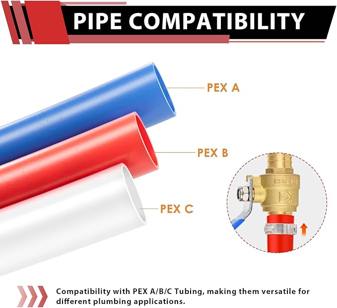 6-Pack EFIELD 1/2 Inch Pex Brass Full Port Shut-off Ball Valve for Hot and Cold Water,Potable Water, Pex Barb Crimp Connection,(VALVE182)