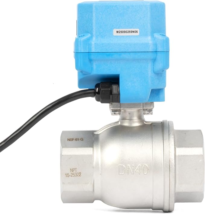 U.S. Solid 1-1/2" Motorized Ball Valve with US Plug 110VAC 304 Stainless Steel Electrical Ball Valve, Auto Return, Normally Closed, NSF Certified, IP67