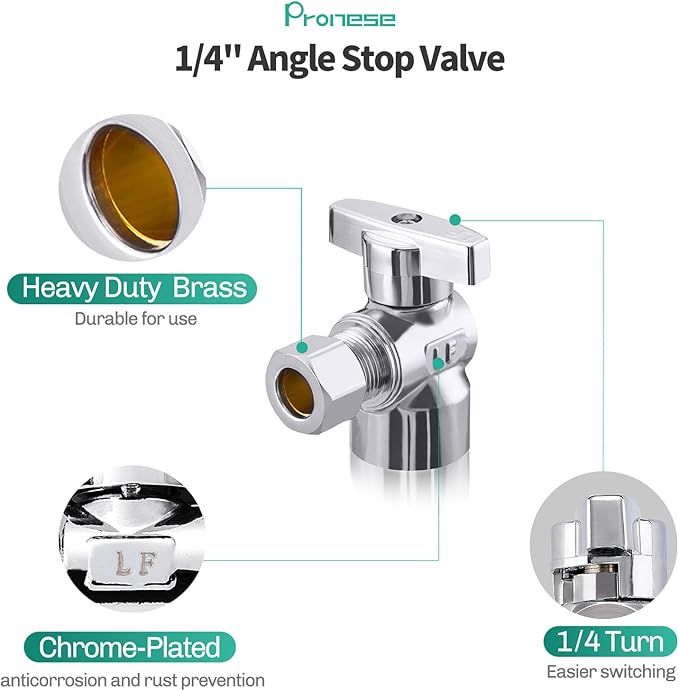 4 Pack Premium Brass Chrome plated 1/2" FIP Female Thread x 3/8 Inch OD Compression Quarter Turn Water Angle Stop Valve Shut Off