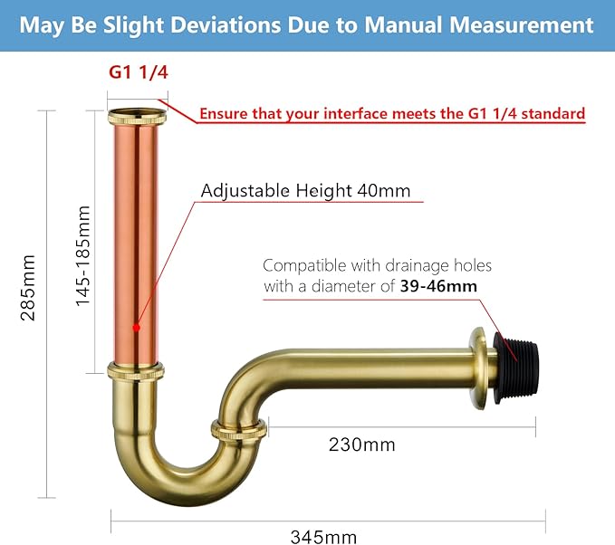 Brass P Trap Bathroom Sink : 1 1/4 Sink Trap with Adjustable Height - Brushed Gold Bottle P-Trap with Slip Joint Extension Tube - U-Shape Basin Sink Plumbing/Pipe Replacement Kit