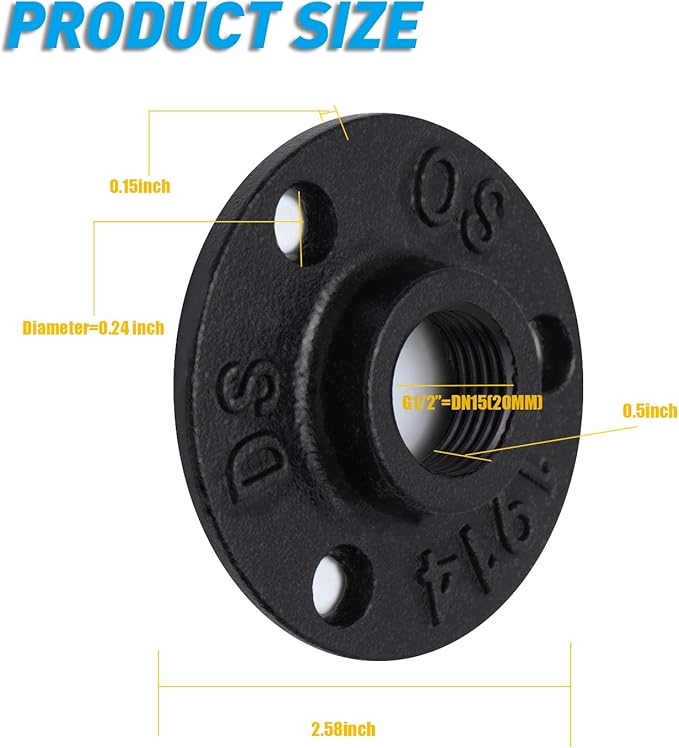 Antirust Black Painted Floor Flange, Home TZH Malleable iron Pipe Fittings for Industrial vintage style, Flanges with Threaded Hole for DIY Project/Furniture/Shelving Decoration (30, 1/2")