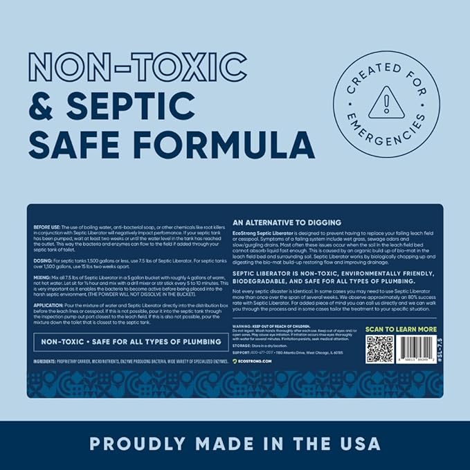 Septic Tank Shock Treatment | Bio Enzyme Septic Safe |Clears Leach & Drain Fields, Dissolves Organic Solids, Grease, Hair - Drain Deodorizer (7.5 LBS)