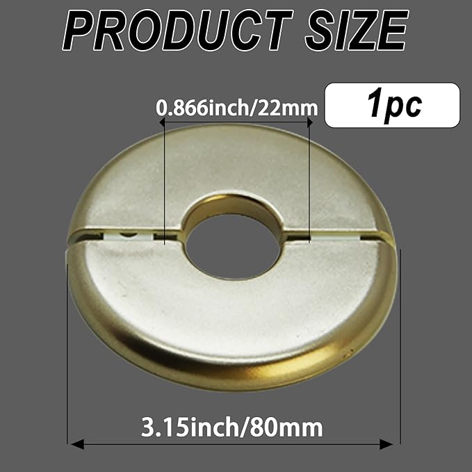 1 Piece Wall Split Flange, Self-Adhesive Escutcheon Plate for 22mm/0.87" Dia Pipe, ABS Round Plumbing Cover Plates for Bathroom Kitchen Toilet Faucet, Gold