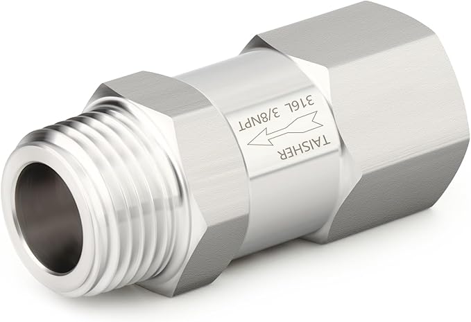 TAISHER 1PCS 316L Stainless Steel 3/8" NPT Male x 3/8" NPT Female Check Valve,Backflow Prevention,One Way Non-Return Check Valves