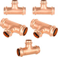 5-Pack GUOFIS Copper Press Tee,1" x 1" x 3/4" Tee Fittings for Copper Tube Connection with Stop(PRESS010)
