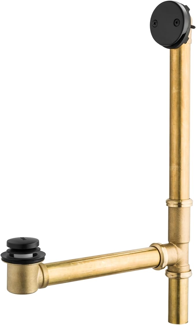 Artiwell 1-1/2" Brass Tubular Bath Drain Kit with Tip-Toe Bath Drain Stopper, Touch-Toe Tub Drain, Tip Toe Bathtub Drain Waste and Overflow with Plug and Bathtub Overflow Drain Cover, Matte Black