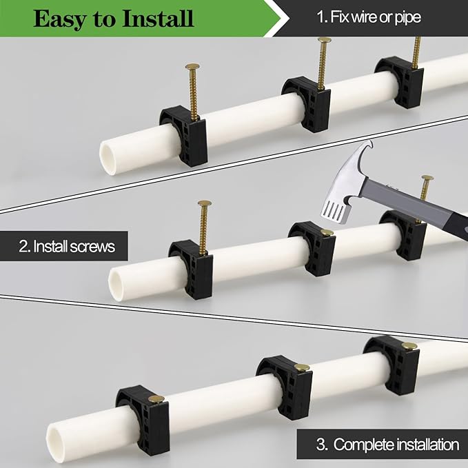 50 Pack 3/4" Half Clamps J-Hook with Nails Set, J Clamps for PEX, Copper, CPVC Tubing Connections