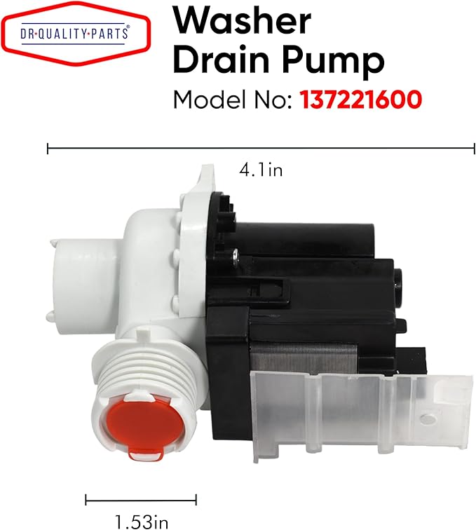137221600 Washer Drain Pump By DR Quality Parts for Frigidaire, Kenmore, Electrolux Directly Replaces AP5684706, PS7783938, 131724000, 134051200