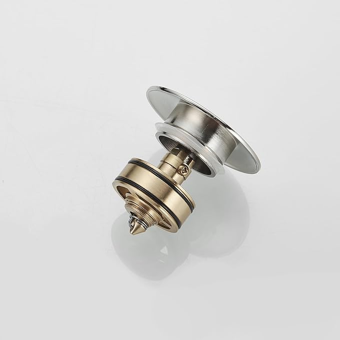 BWE Brushed Nickel One-Piece Sink Drain Stopper with Overflow for Bathroom Vessel Vanity Faucet Bathroom SinkPop-Up Drain Assembly with Strainer