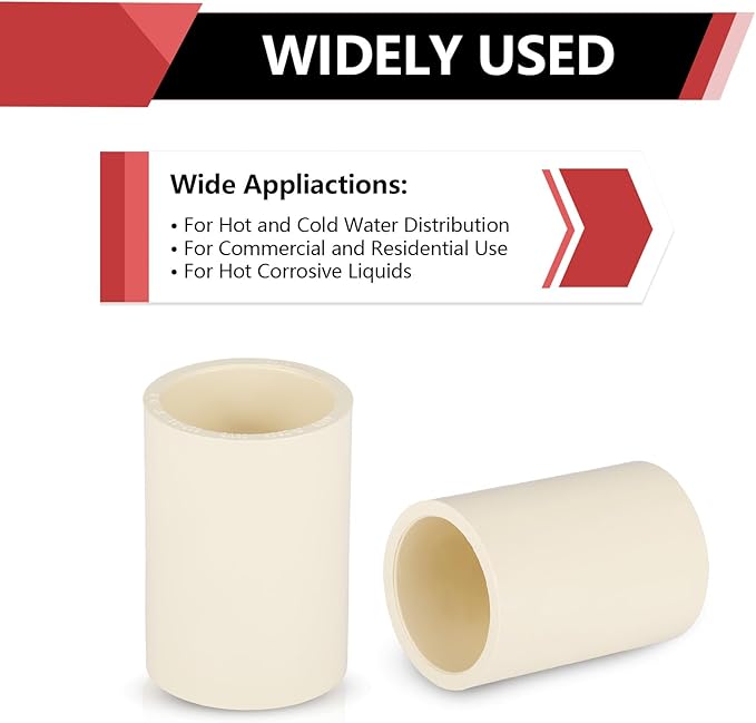 (100 Pieces) EFIELD 1-Inch CPVC Pipe Fittings, Slip x Slip (Socket) Coupling, For Hot and Cold Water Plumbing,(CPVC027-5-100PCS)