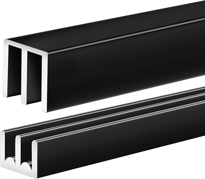 Landical 1 Set 4 Ft Long Metal Sliding Door Track Set for 1/8" Thick Panels Glass Cabinet Door Hardware System Window Sliding Track Quick Easy Installation (Black)