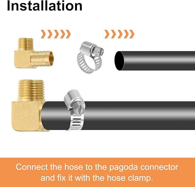 uxcell Brass Hose Barb Fitting, 3/4" x 1/2" NPT 90 Degree Elbow Hose Connector with Hose Clamps for Water Fuel Gas Oil Transportation