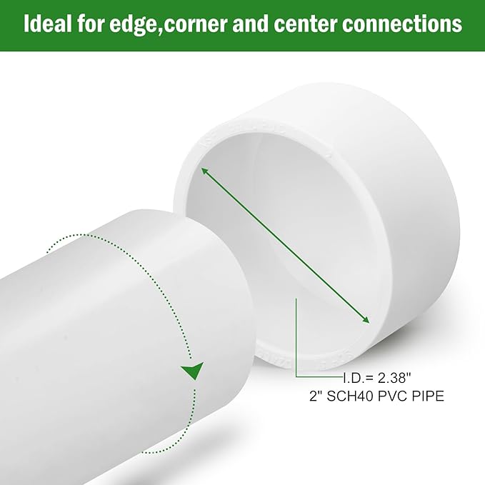 SCH40 PVC Cap 2 Inch - Fit Standard 2" SCH40 PVC Pipes (OD Approx. 2.375"), Zernmiarder Furniture Grade Pipe Caps, White Pipe Cover Fittings for Plumbing, DIY, Garden & Furniture - 12 Pcs