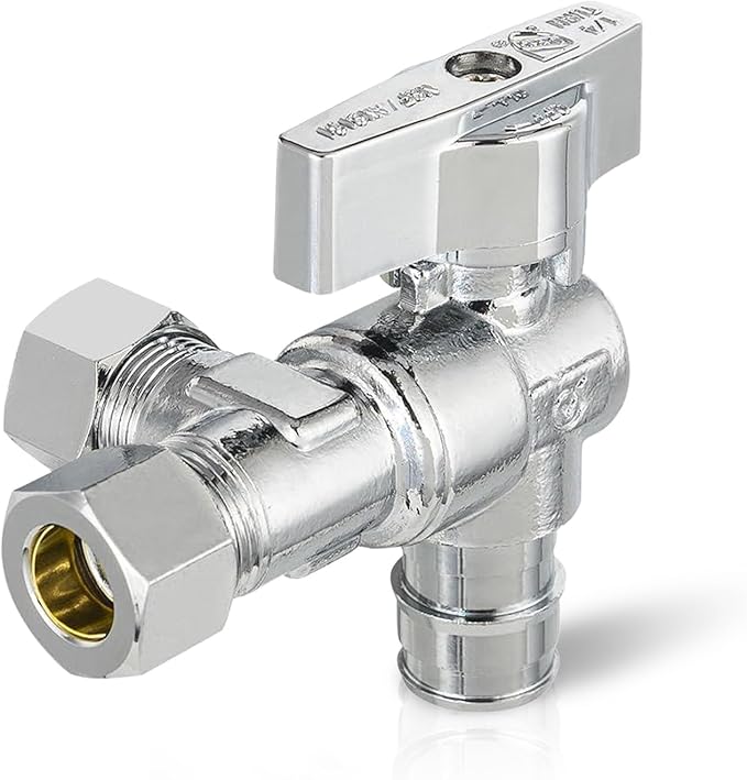EFIELD Dual Outlet Angle Stop Valve, Quarter Turn, 1/2" Expansion F1960 Pex-A Inlet x (3/8 inch x 3/8 inch) Compression Outlets (1),(VALVE203-1PCS)