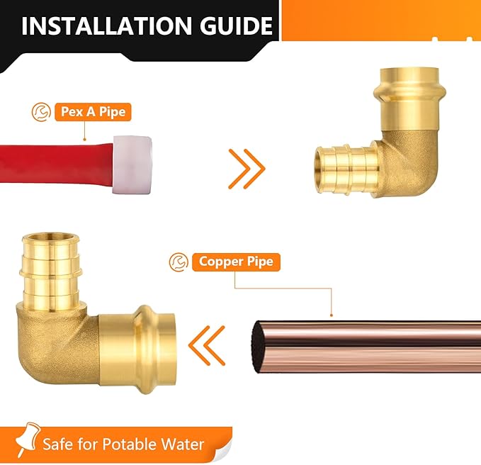40-Pack HeSun Copper Press Fitting Elbow, 1" PRESS X 3/4" PEX-A F1960 Expansion Elbow, LF Brass