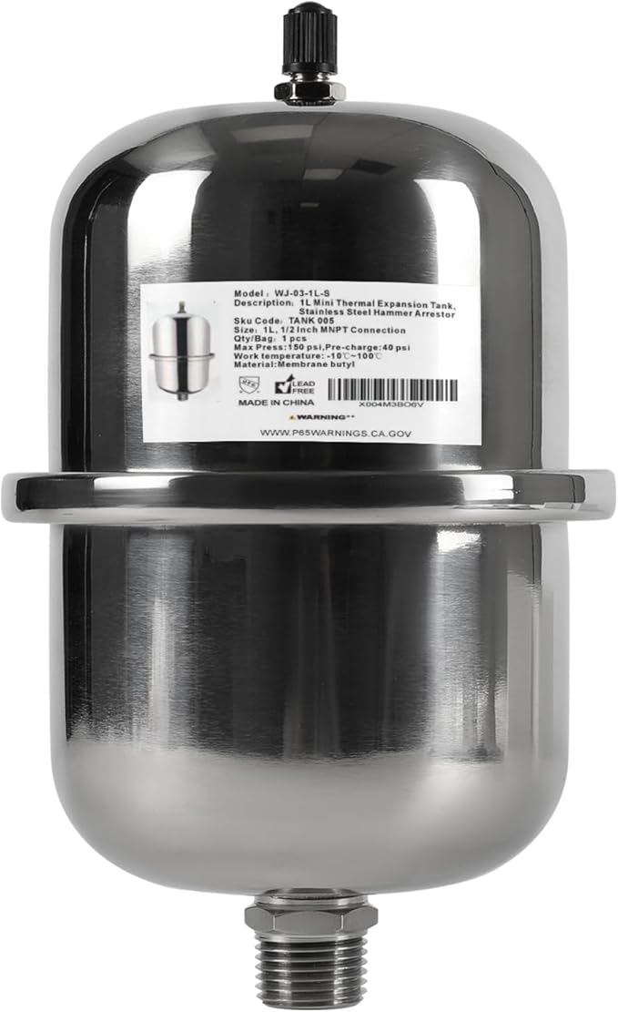 EFIELD 10-Gallon Capacity Stainless Steel Expansion Tank (1 L), Hammer Arrestor with 1/2 Inch Threaded for Tankless Water Heater, Water Dispensing/Beverage Appliances (TANK005)