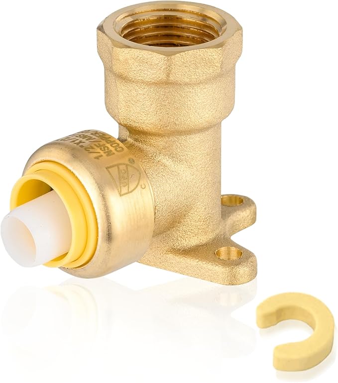 1-Pack HeSun Pushfit Drop-ear Elbow, 1/2" Female NPT x 3/4" Push to Connect Plumbing Fittings with Disconnect Clip, Brass Push-fit Fittings for PEX, Copper, CPVC, PE-RT Pipes(PF074)