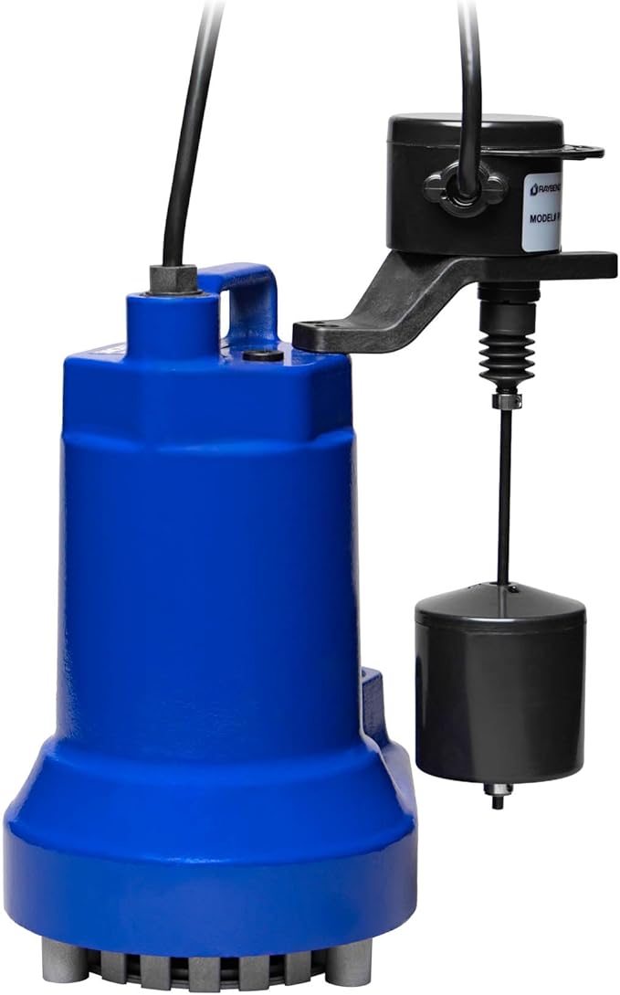 JACKEL 1/2 HP CAST IRON SUBMERSIBLE SUMP PUMP - VERTICAL SWITCH - 10FT PIGGYBACK POWER CORD - CHECK VALVE INCLUDED