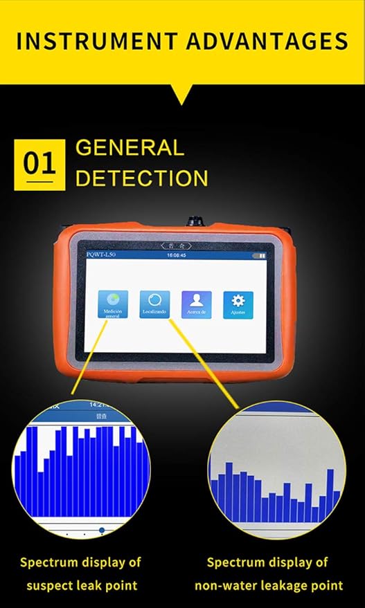 PQWT L50 Underground Water Leak Detectors for Home Wall Water Pipe Detector Machine Multi Sensor Acoustic Pipeline Leakage Detection Kit Noise Reduction Headphone Smart Touchscreen Carry Case