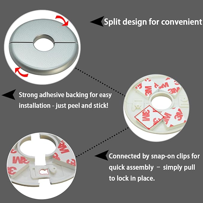 1 Piece ABS Wall Split Flange Round Self-Adhesive Escutcheon Plate Cover Plumbing Pipe Cover for Water Pipe Faucet Decoration 1.1"/28mm, Silver