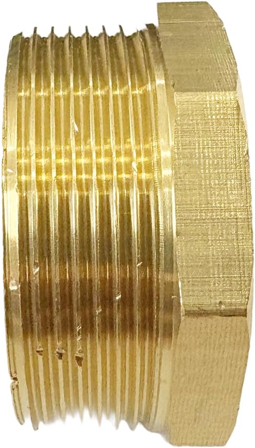 2" NPT Male x 1-1/4" NPT Female Brass Reducer Hex Bushing Threaded Pipe Fitting Reducing Adapter Pack of 1