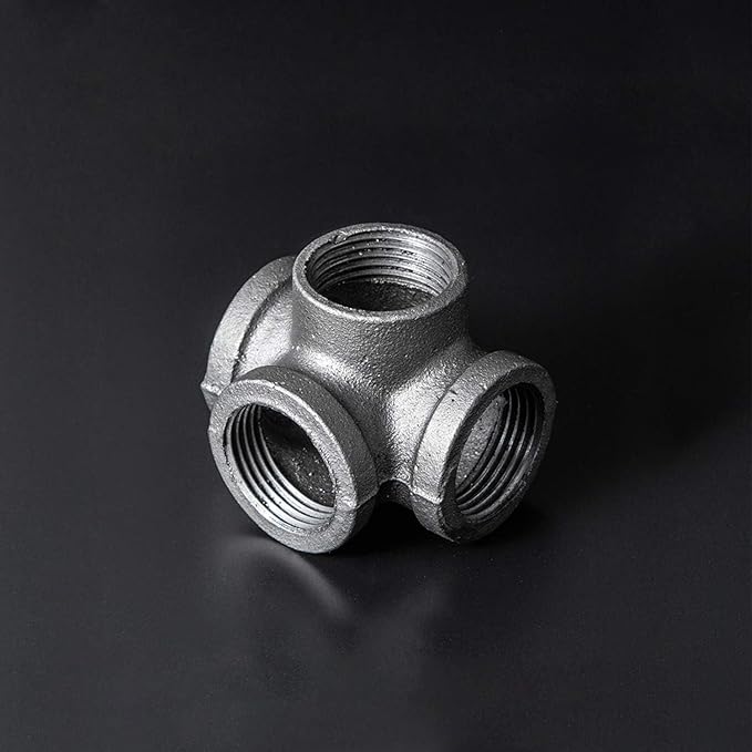 1" 4-Way Side Outlet Tee, Home TZH 4-Pack 4-Way Corner Cast Black Malleable Iron Pipe Fitting for Industrial Pipe, Furniture and DIY Decoration (4, 1")