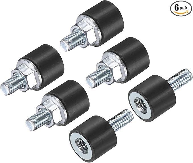 uxcell 6pcs M4x10mm Rubber Isolator Mounts with Studs 10x8mm Male Female Vibration Shock Absorber Zinc Plated Cylindrical Thread Mounts Anti Vibration Isolators with 6pcs M4 Lock Nuts