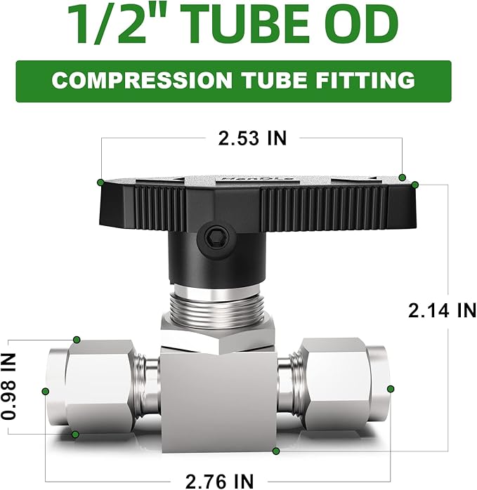 TAISHER 1PCS 304 Stainless Steel Compression Valve, 1/2" Tube OD x 1/2" Tube OD Straight Adapter