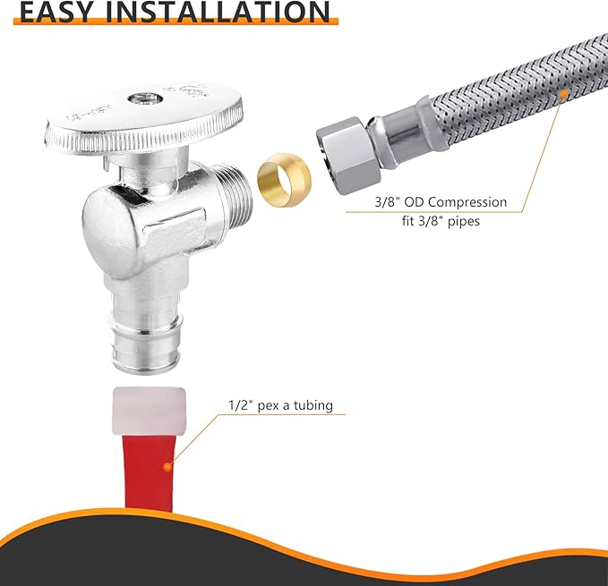 5-PCs HeSun Expansion Pex Angle Stop Valve, 1/2" Pex-a x 3/8" OD Compression Outlet, 1/4 Turn Shut Off Valve for Bathroom,ASTM F1960(VALVE094-5)