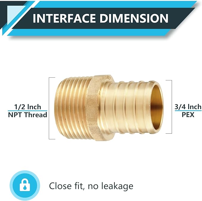 (10-Pack) PEX Fittings, Pex 3/4"x1/2" Male Threaded NPT Adapter, Brass Crimp Fittings, for PEX Tubing Pipe Plumbing, ASTM F1807(PEX1807027)